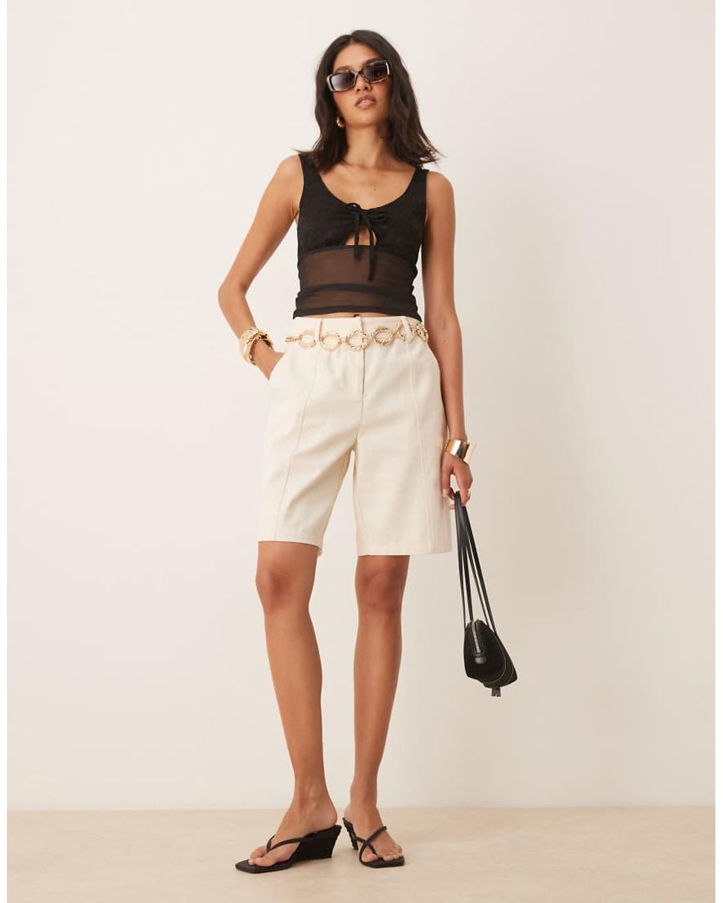 ASOS Black Mesh Cami Top With Lace Detail