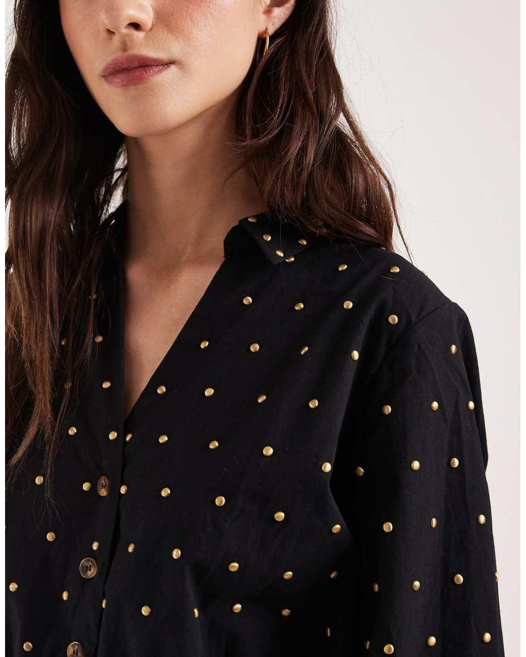 Never Fully Dressed Black Cotton Iron-on Detailing Mini Wrap Shirt Dress