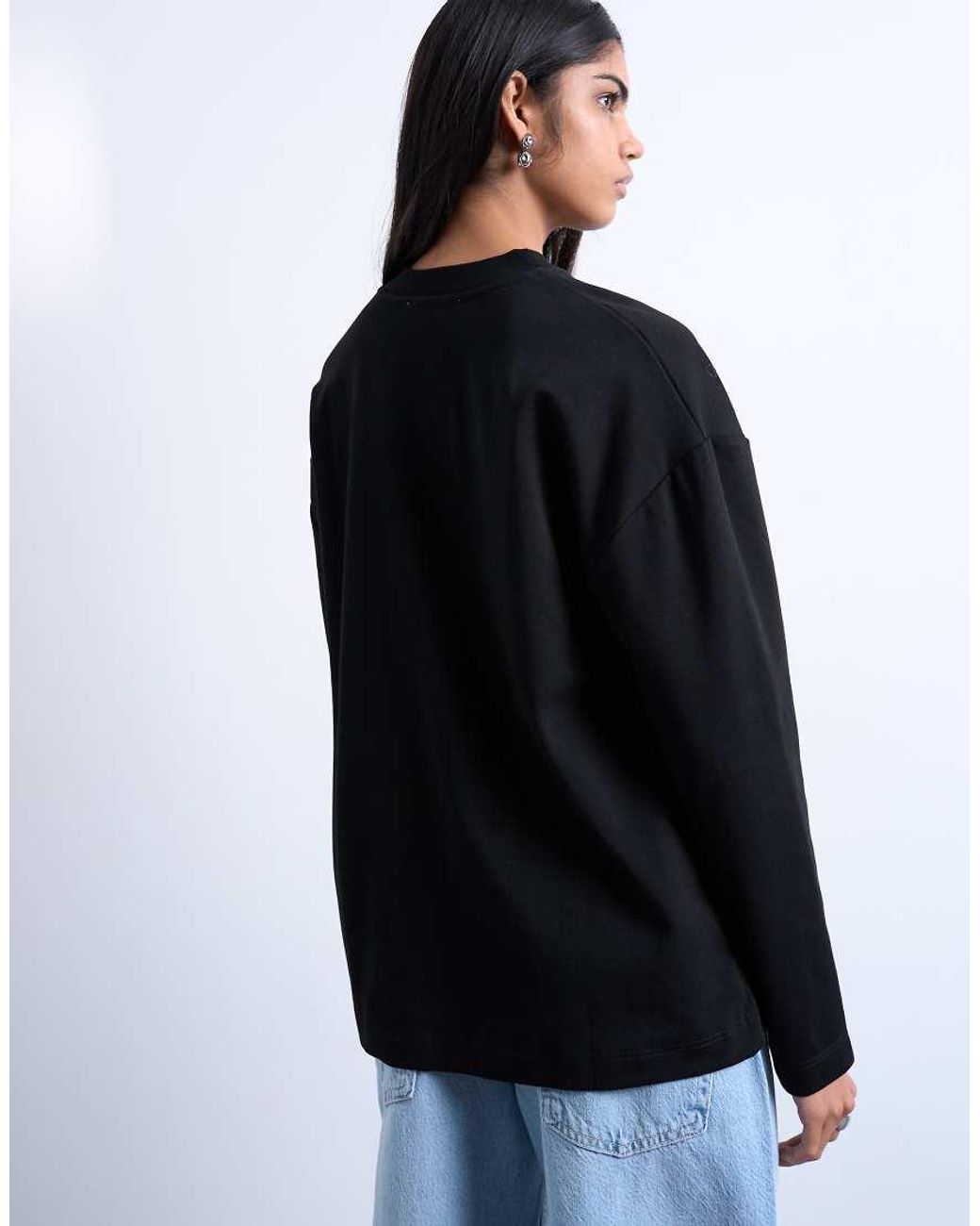 TOPSHOP Black Premium Interlock Long Sleeve Skater Tee