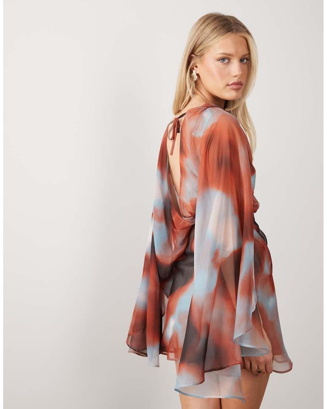 ASOS Multicolor High Neck Drape Front Extreme Cape Sleeve Mini Dress