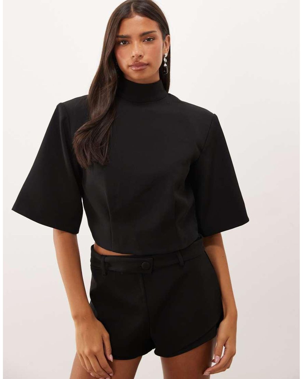 Missy Empire Black Missy Empire High Neck Batwing Sleeve Open Back Top