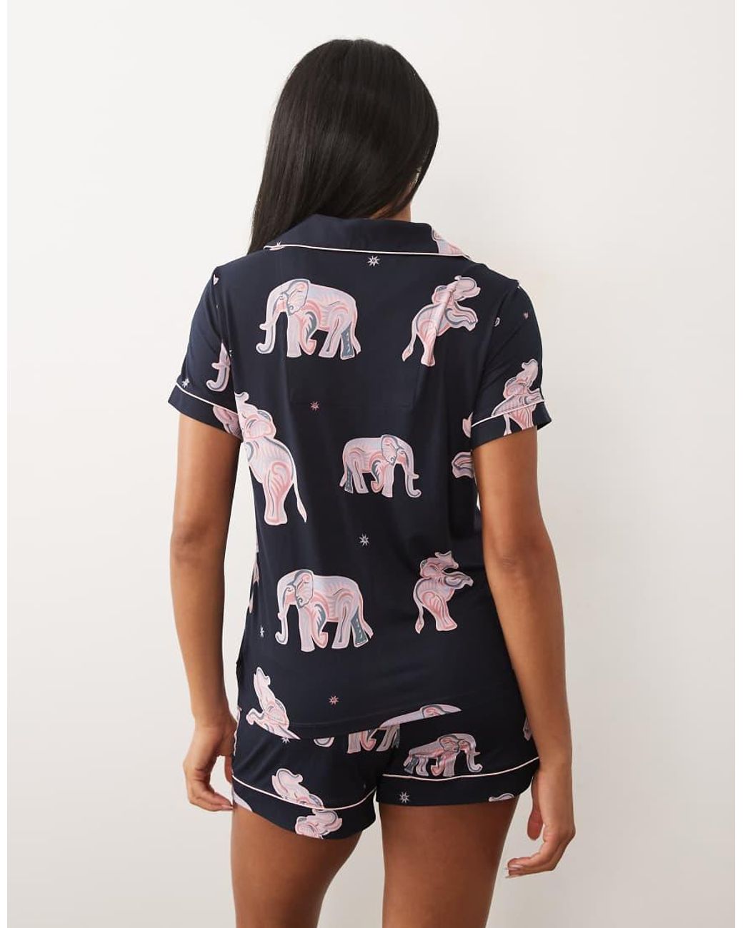 Chelsea Peers Blue Revere Top And Shorts Set With Elephant Print