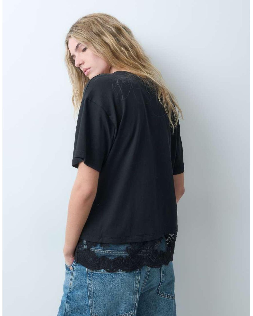 ONLY Black Lace Trim T-shirt