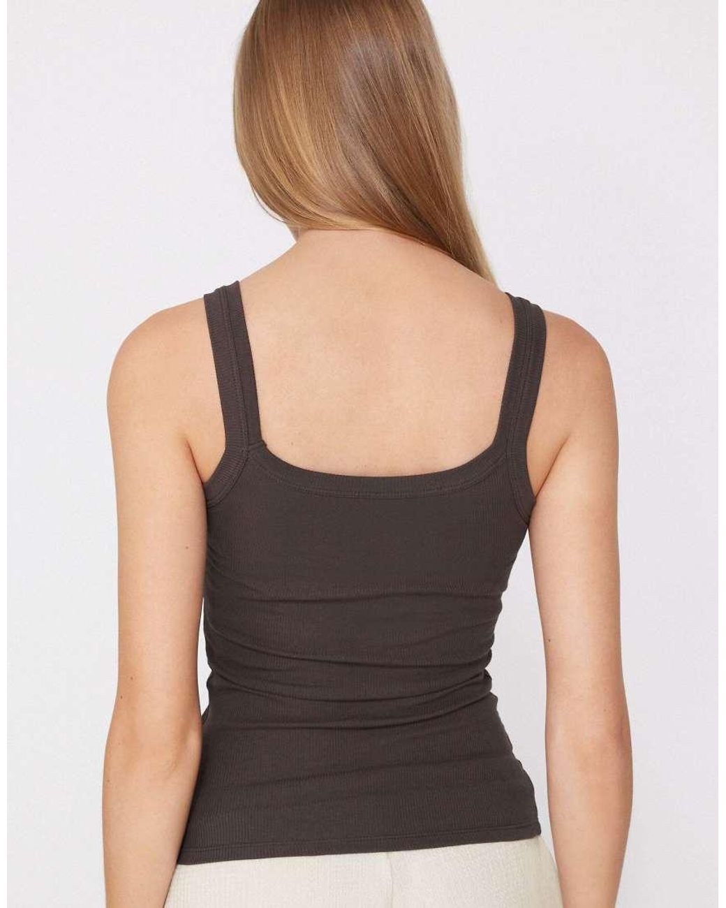 Tezenis Gray Square Neck Ribbed Cotton Camisole
