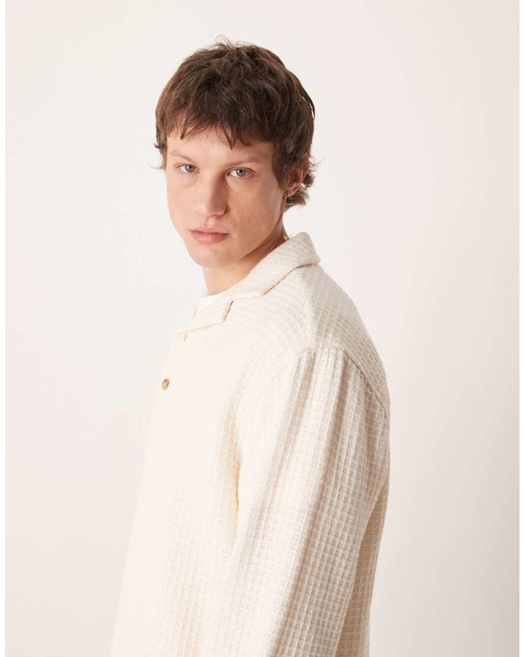 ASOS Natural Relaxed Camp Collar Overhead Textured Shirt for men