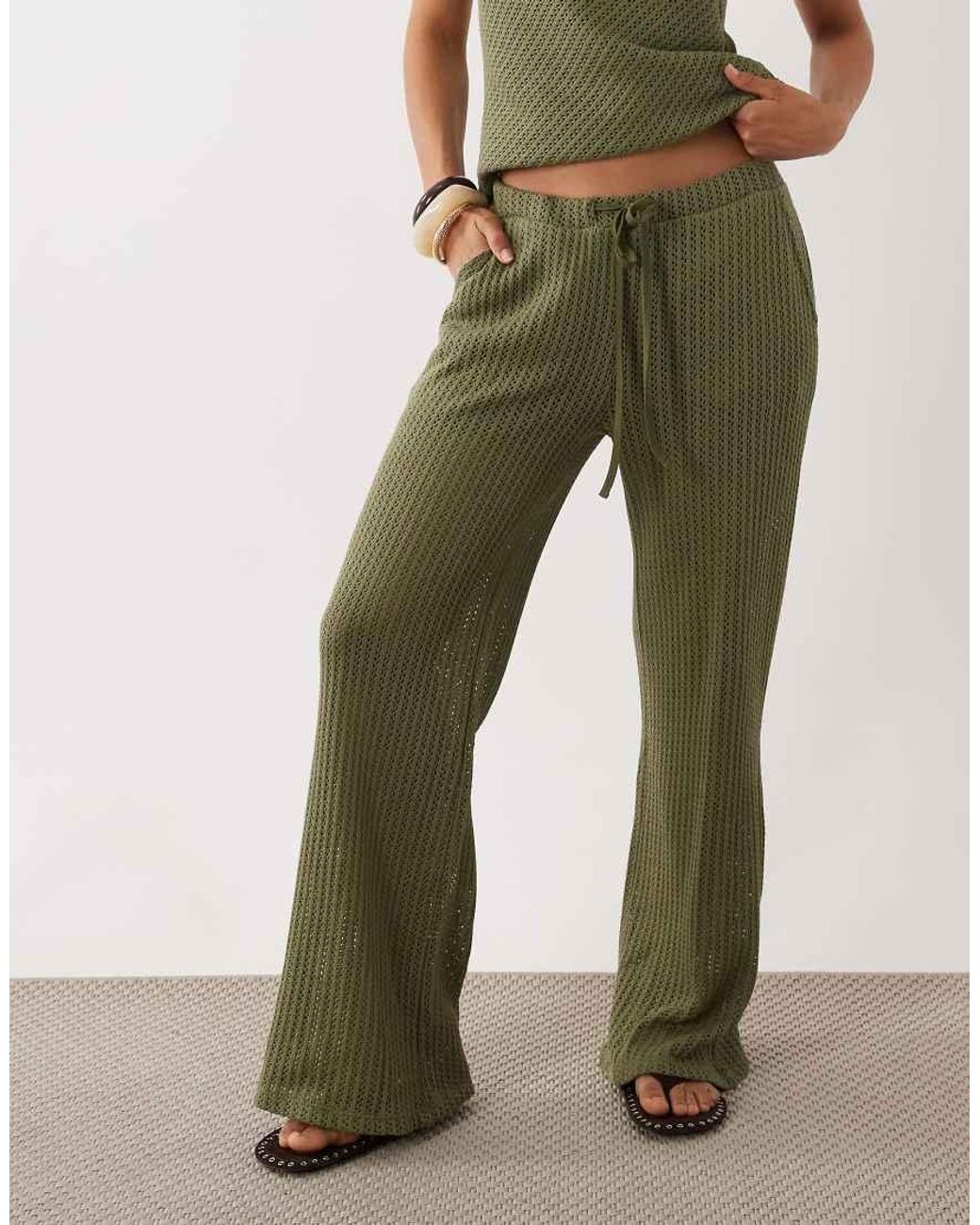 ASOS Green Textured Wide Leg Crochet Trouser Co-ord