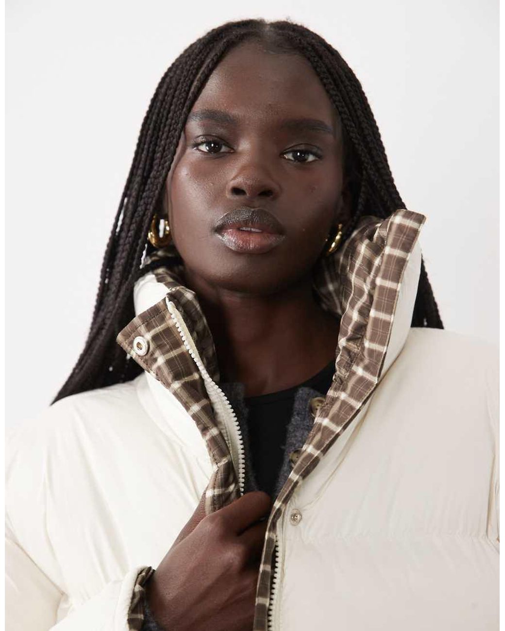 Brave Soul White Puffer Jacket With Contrast Collar And Cuff