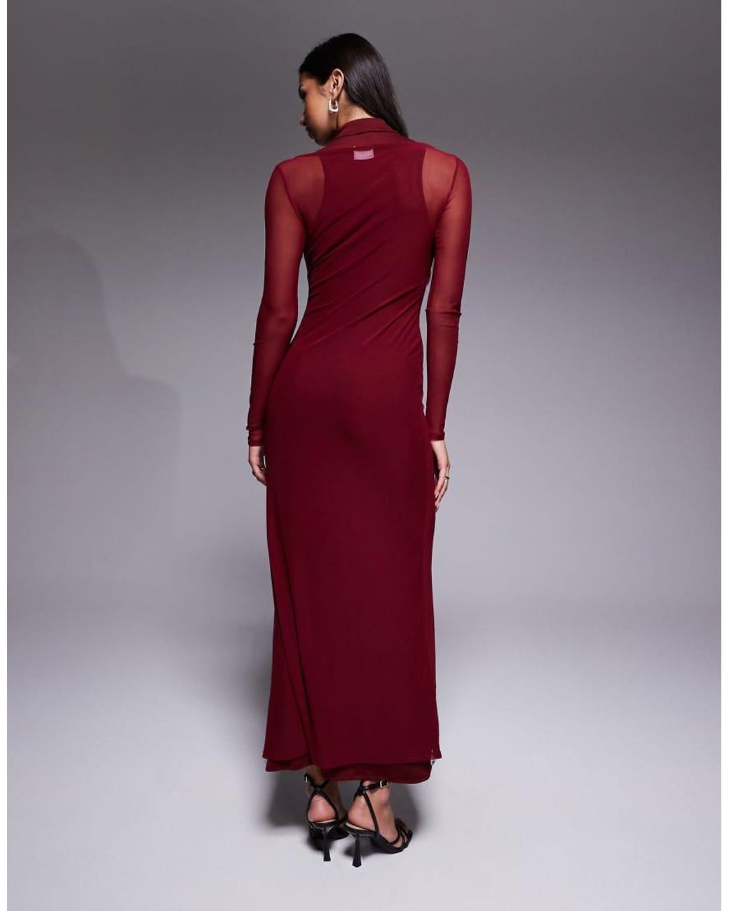 ASOS Red Mesh High Neck Double Layer Maxi Dress