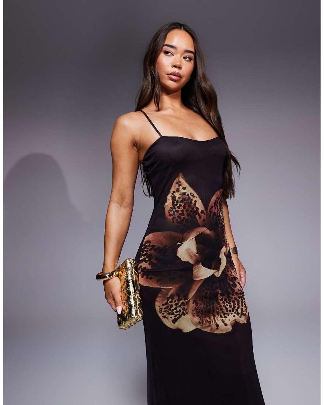 ASOS Blue Tie Front Cami Maxi Dress With Sash Detail And Placement Print