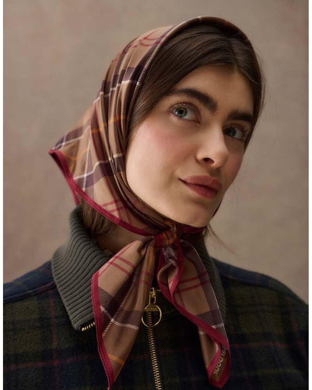 Barbour Brown Kinsale Tartan Check Head/Neck Scarf