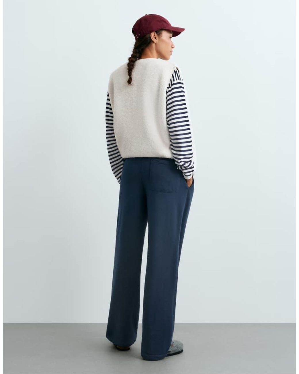 Oysho Blue Cotton Blend Fleece Straight-Leg Trousers