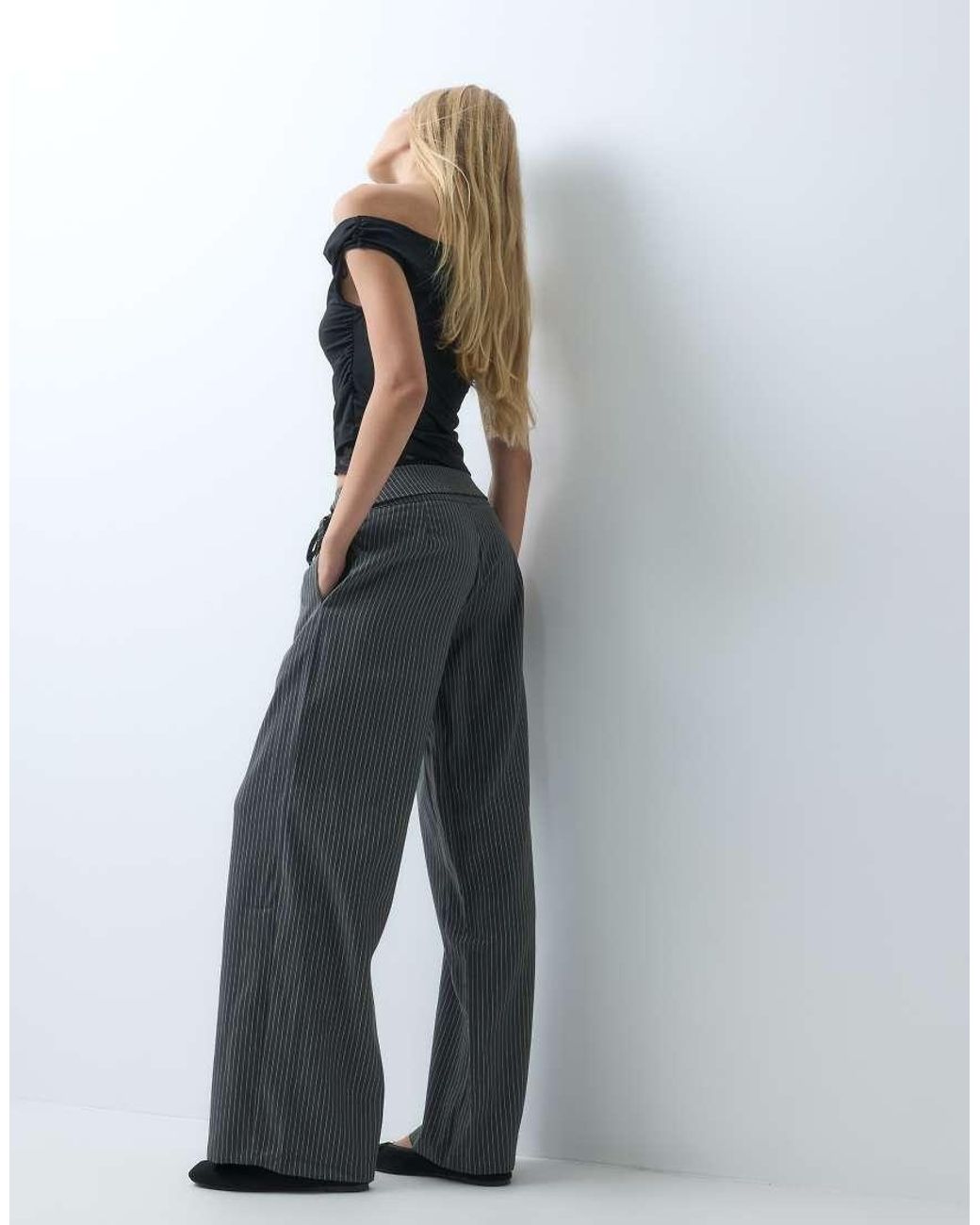 BRONZE SNAKE Gray Wide Leg Trousers With Tie Waistband