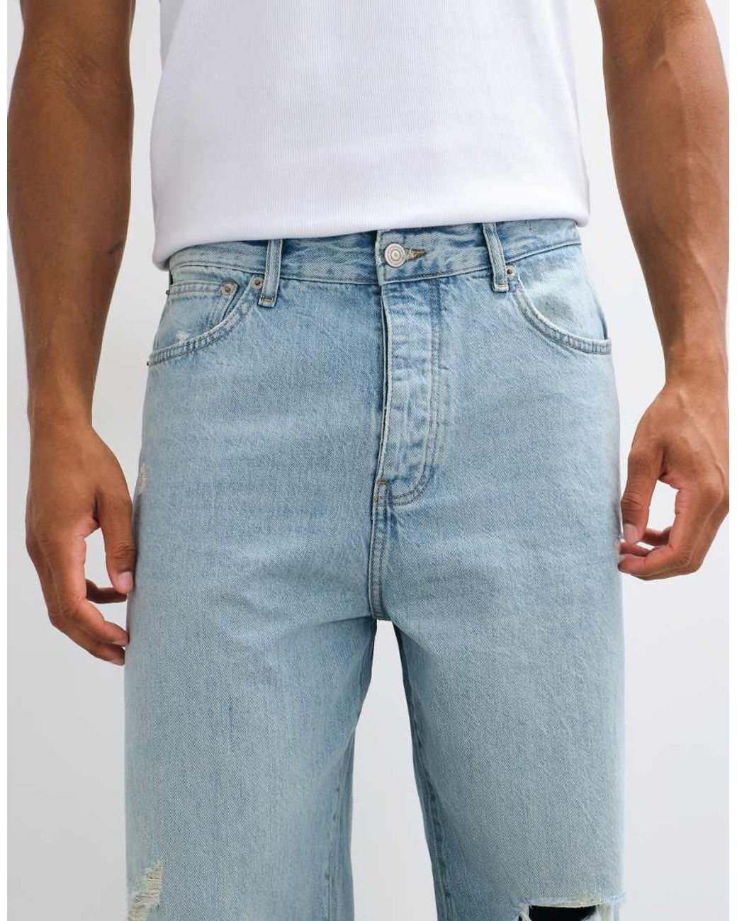 Only & Sons Blue Fade Loose Fit Distressed Jeans for men