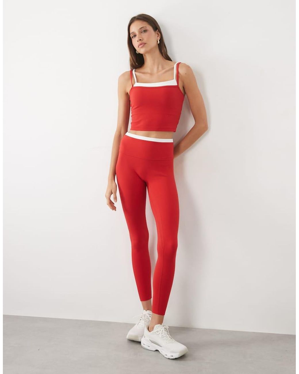 Abercrombie & Fitch Red Ypb Bra Free Double Layer Scoop Neck Tank Top Co-ord