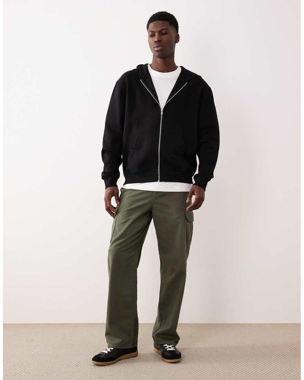 ASOS Black Essentials Relaxed Fit Zip Through Hoodie for men