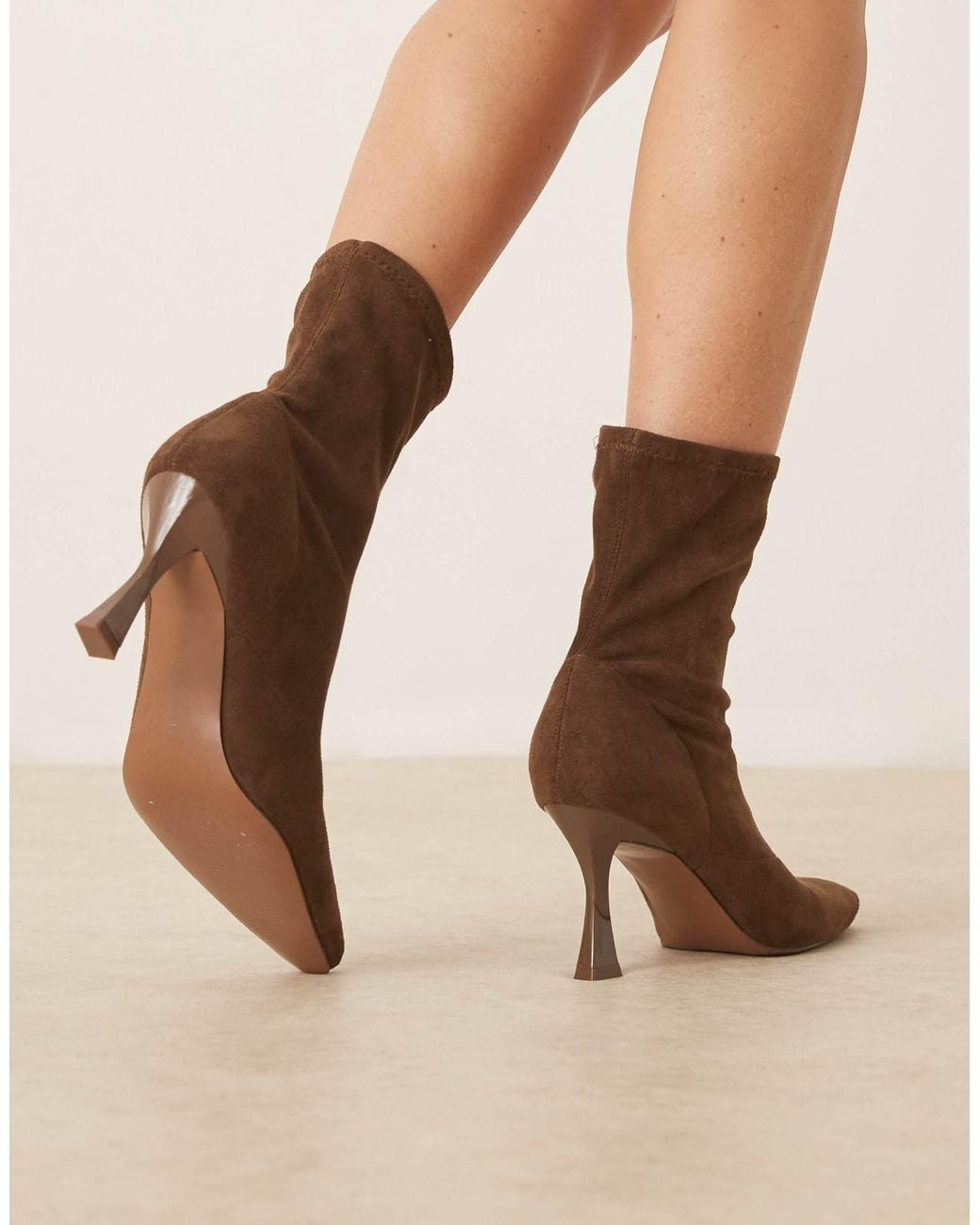 ASOS Natural Wide Fit Reagan Chisel Toe Sock Boots