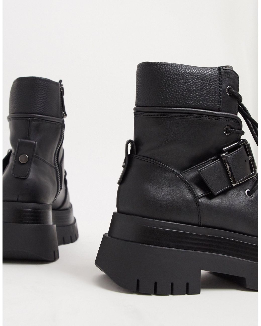 Bershka Buckle Detail Chunky Boots in Black | Lyst