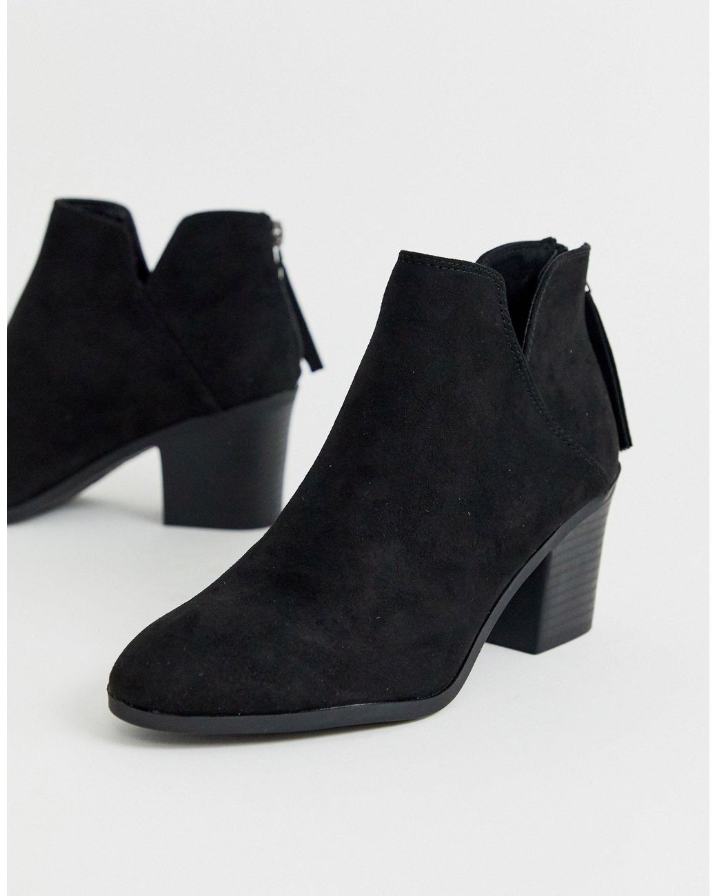 black low cut boot heels