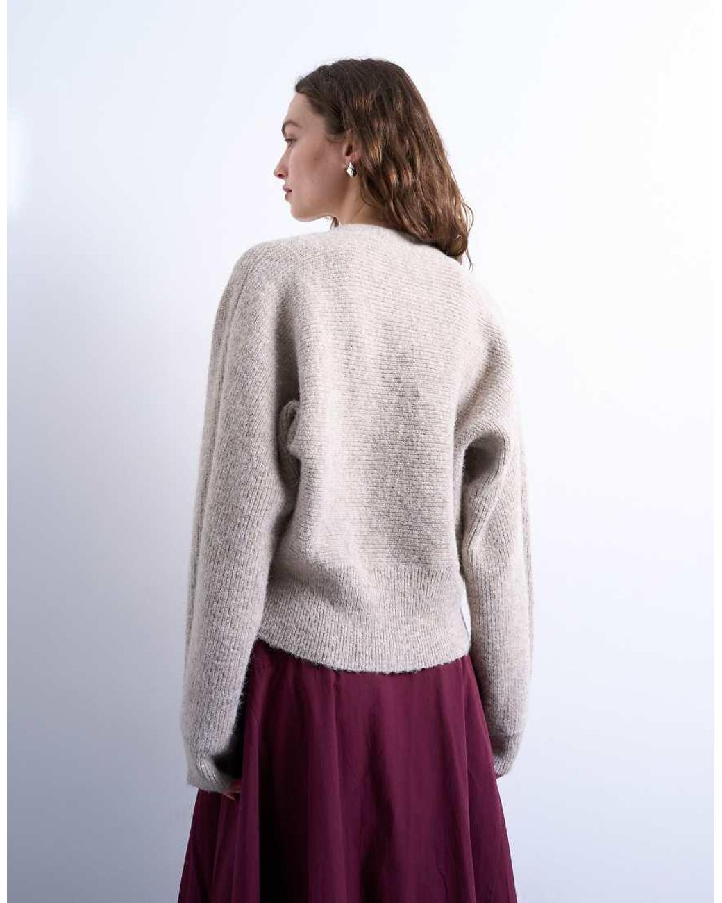 TOPSHOP Gray Knit V-neck Slouchy Cardigan