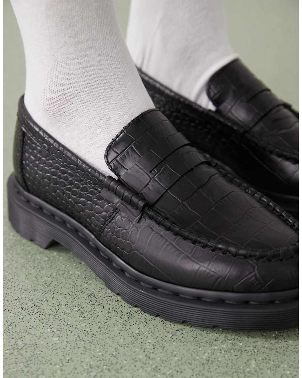 Dr. Martens Gray Unisex Penton Atlas Croc Embossed Loafer