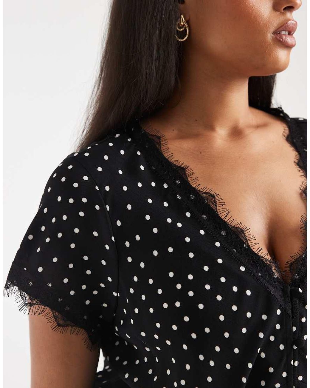 ASOS Black Asos Design Curve Lace Trim Tea Blouse