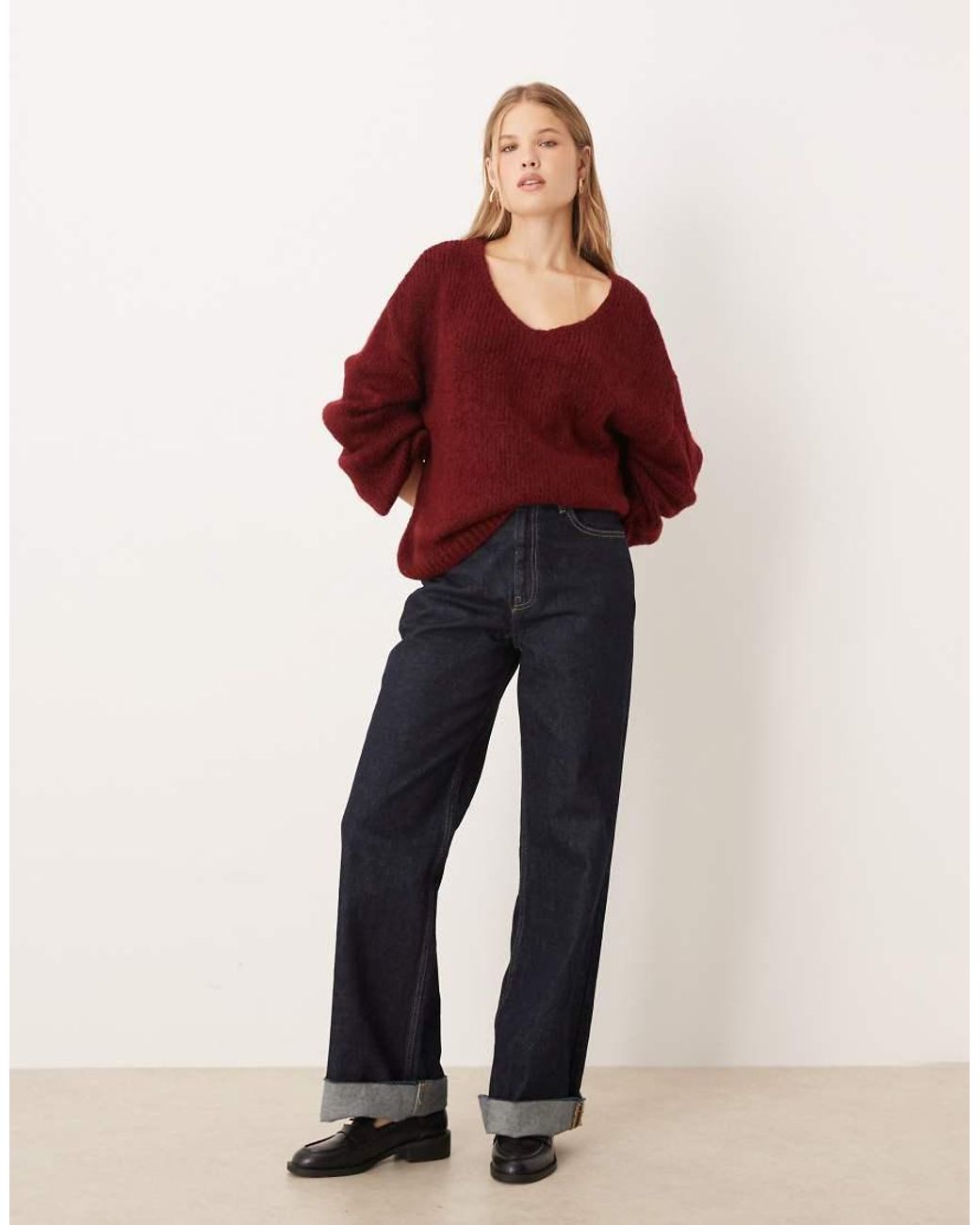 Jdy Red Oversized Reversible Knit Jumper