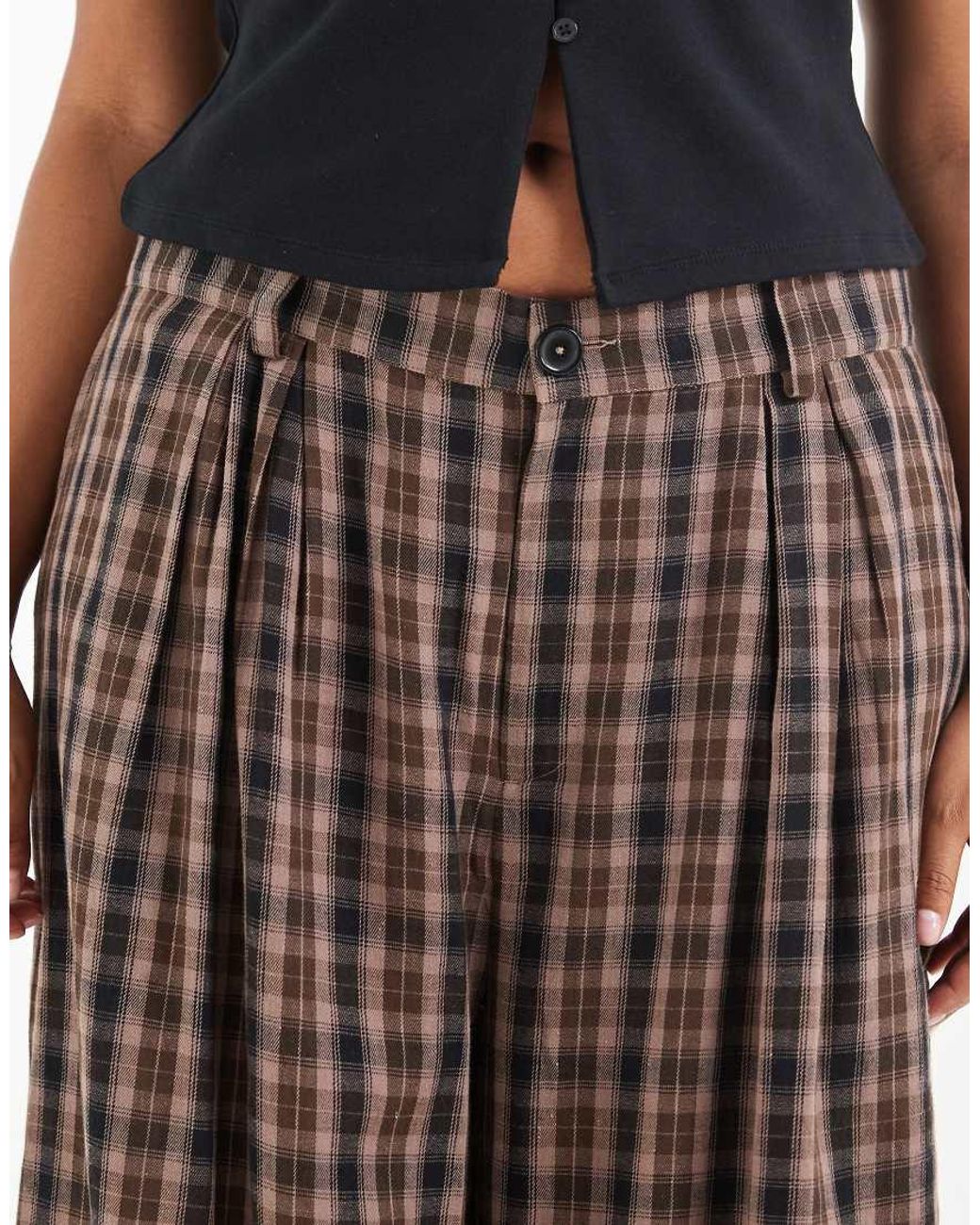 Noisy May Multicolor High Waist Wide Leg Check Trouser