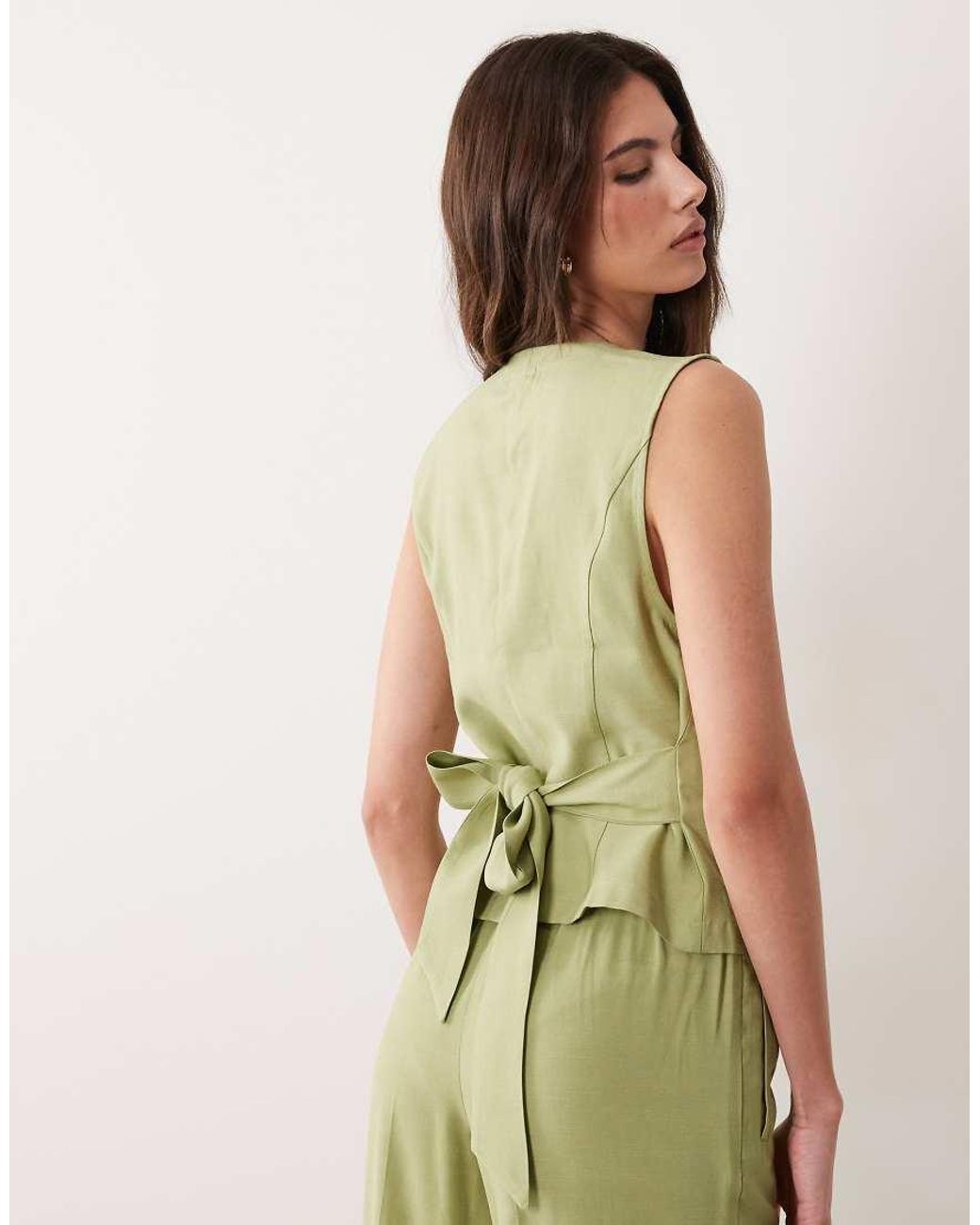 Vila Green Tailored Tie Front Waistcoat