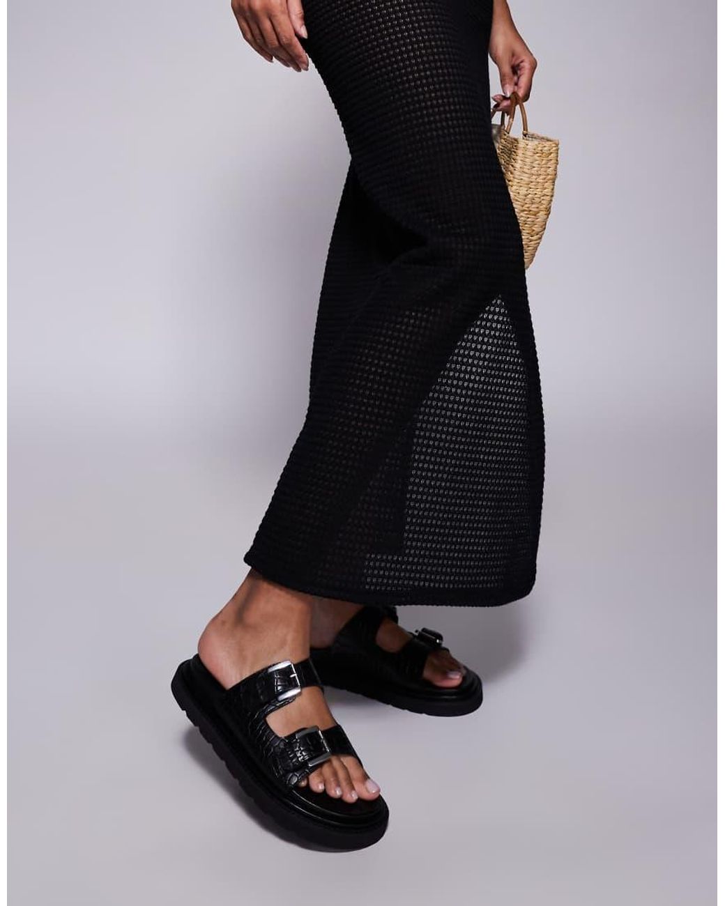 Walk London Black Budapest Double Strap Sandals