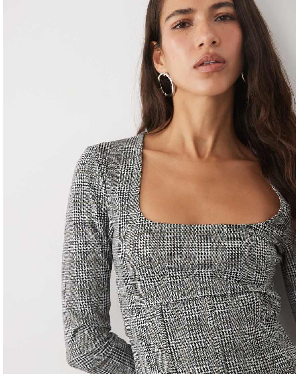 ASOS Gray Brushed Square Neck Long Sleeve Corset Top