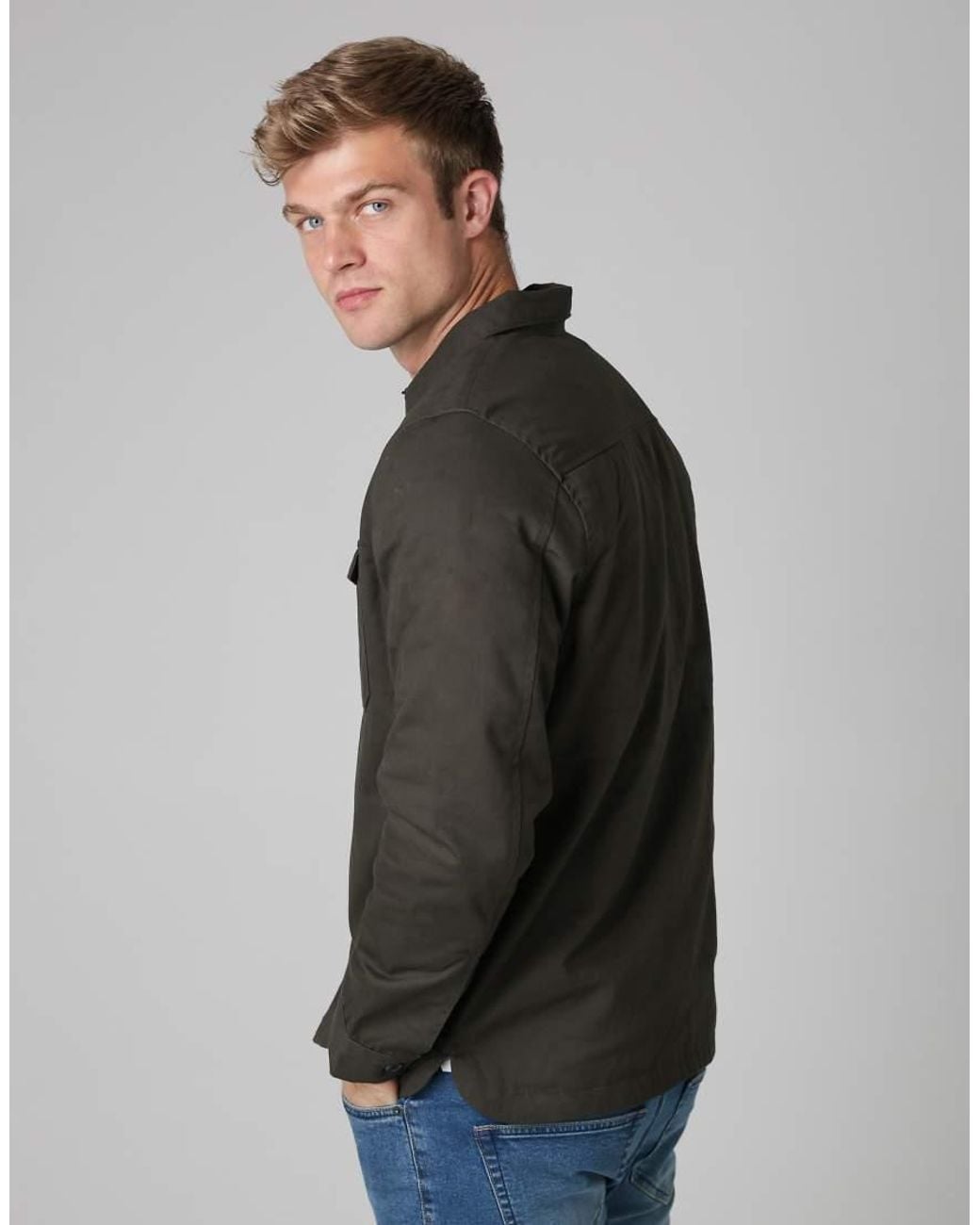 French Connection Brown Cotton Worker-Style Button Overshirt for men