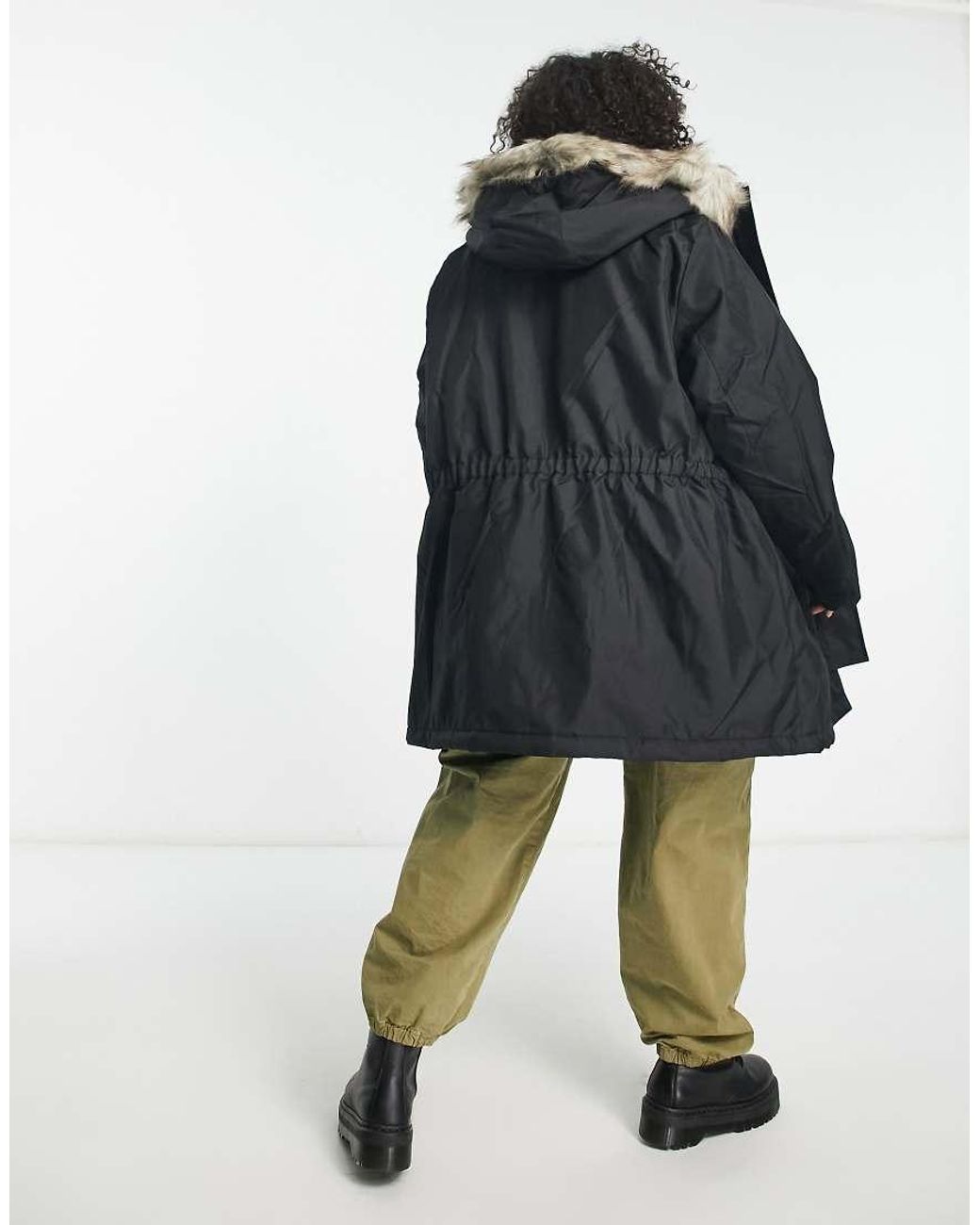 ONLY Black Parka Coat With Faux Fur Hood