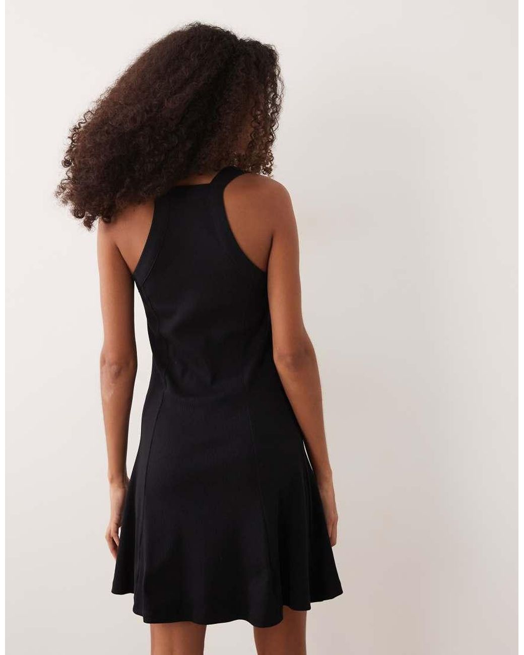 ASOS Black Rib Seam Detail Halter Mini Dress