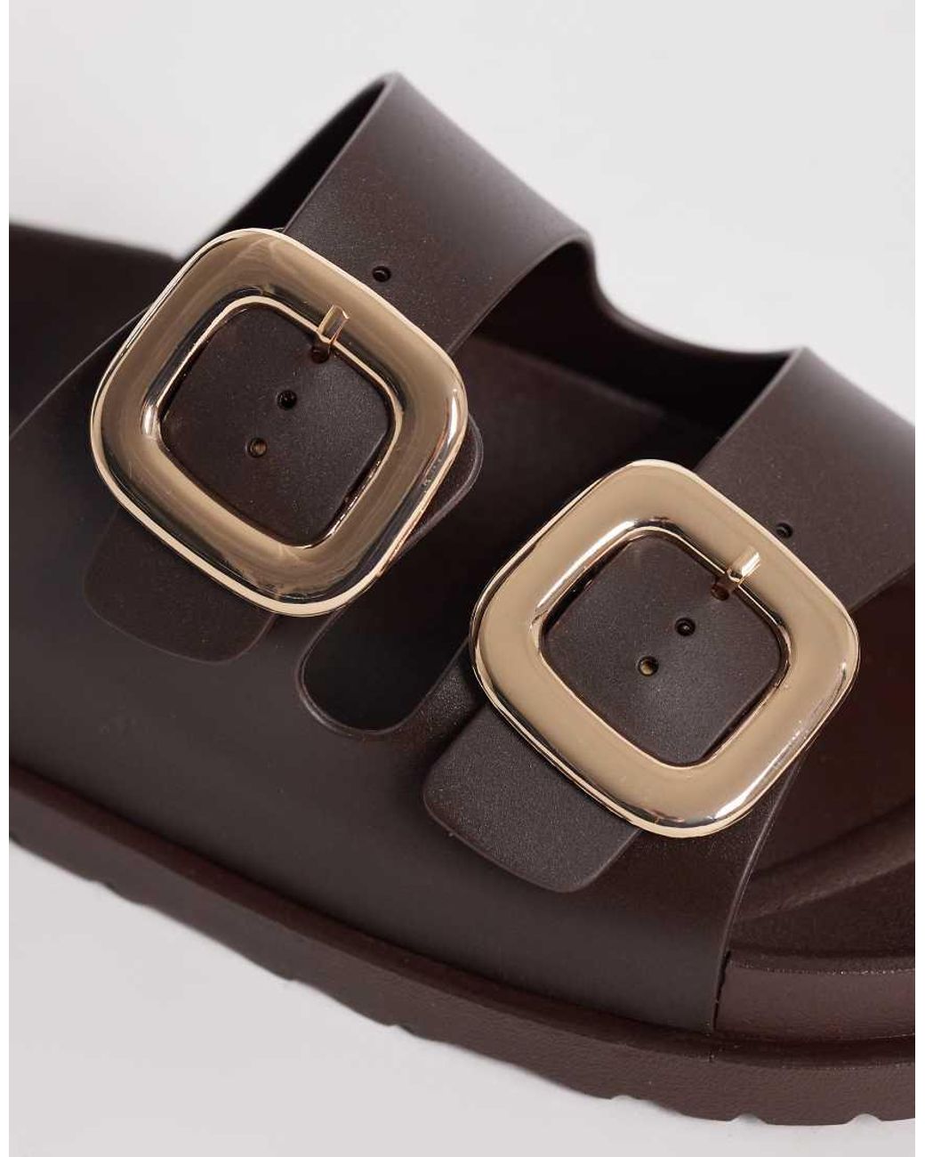 London Rebel Brown Astra Double Buckle Sandals