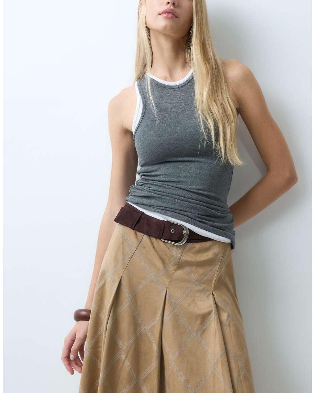 laagam Brown Tyla Embroidered Hankerchief Hem Midi Skirt
