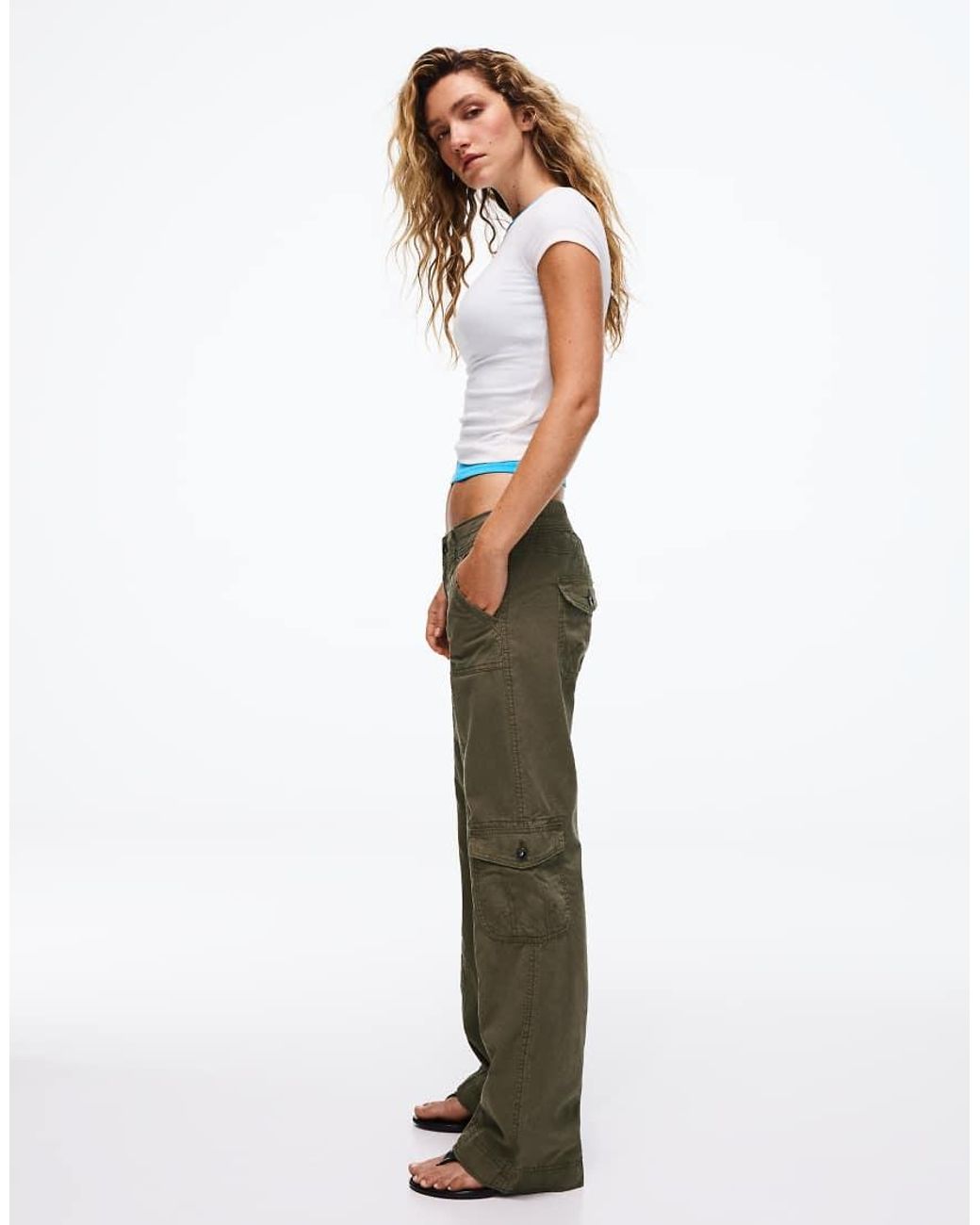Bershka Green Straight Cargo Trousers