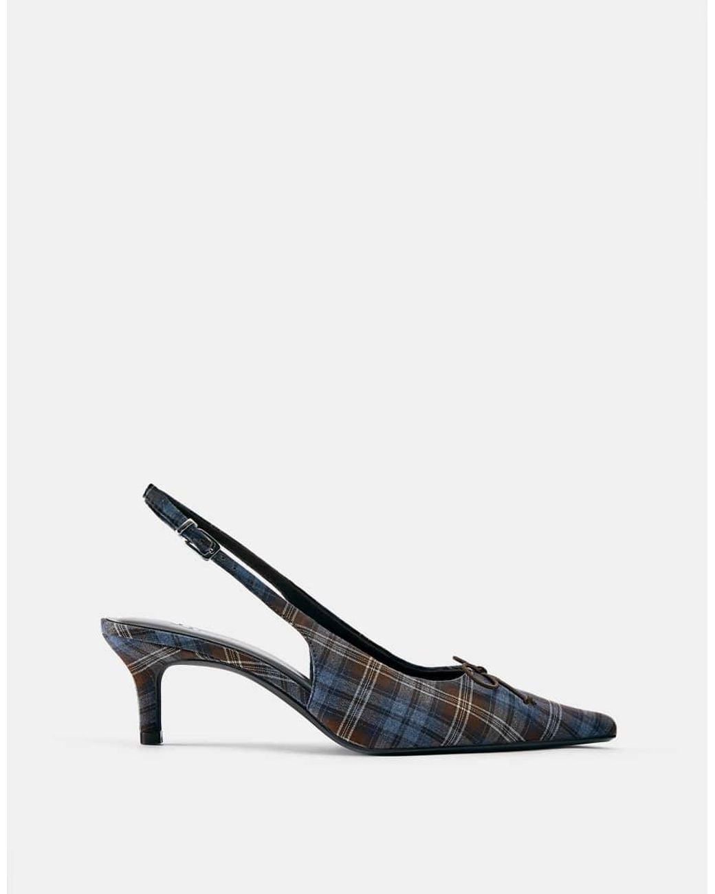 Pull&Bear White Check Slingback Heels