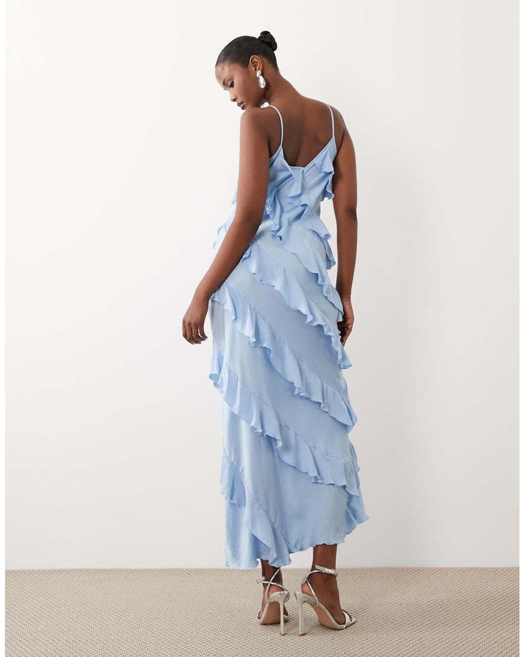 Vero Moda Blue Bias Cut Ruffle Cami Midaxi Dress