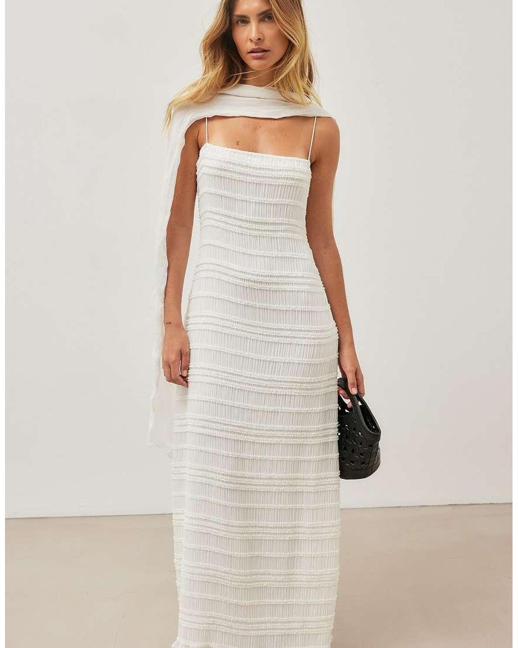 NA-KD Natural Smocked Ruffle Maxi Dress