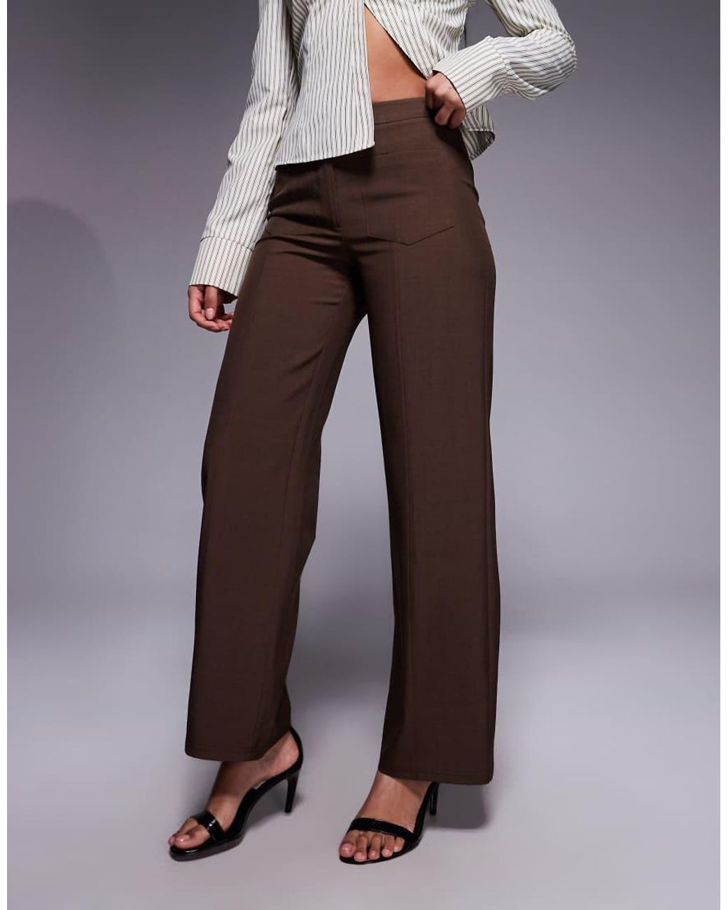 The Frolic Gray Exclusive Tailored Pocket Front Seam Detail Mid Waist Straight Leg Trousers