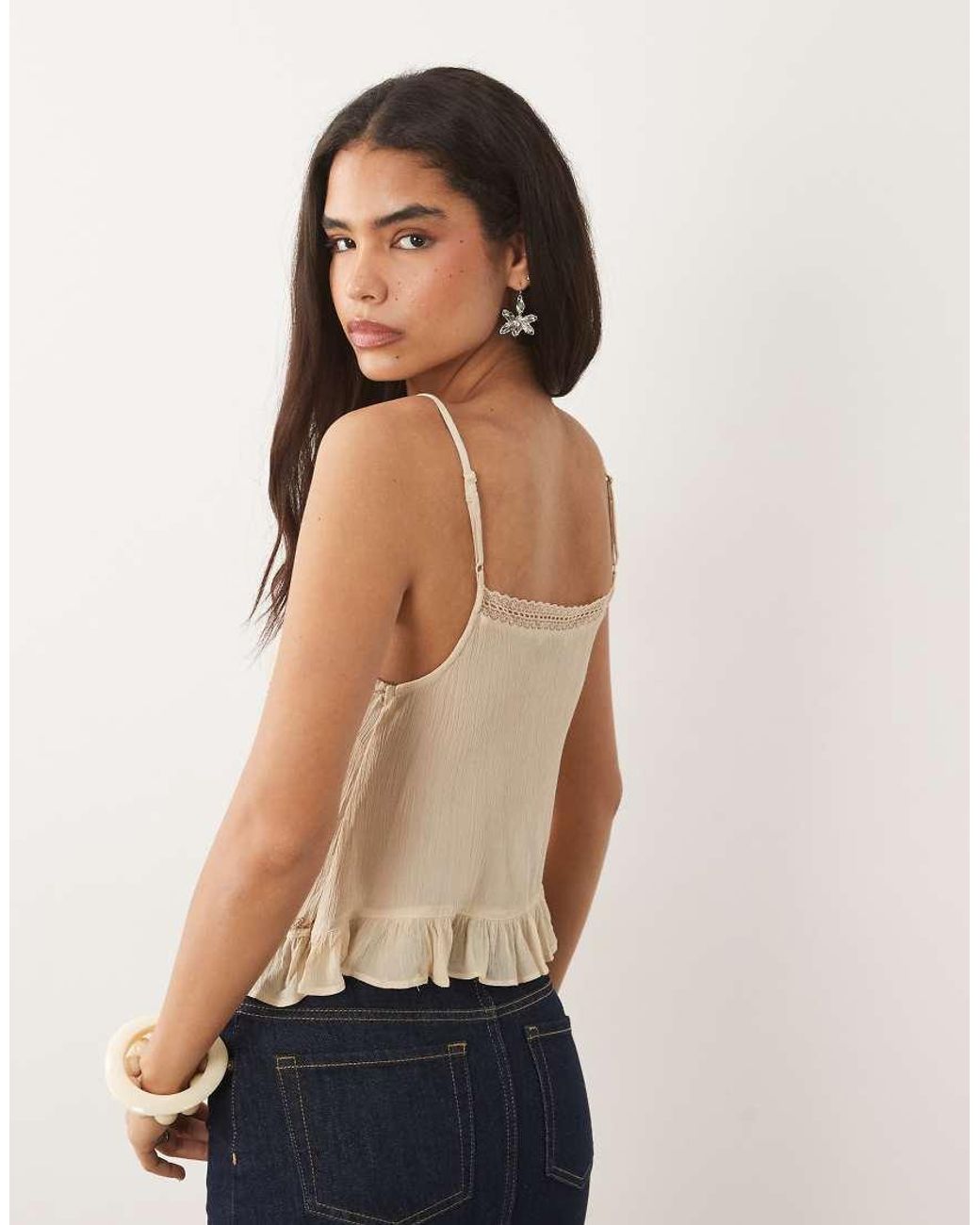 Mango Blue Strappy Cami Top With Beading Detail