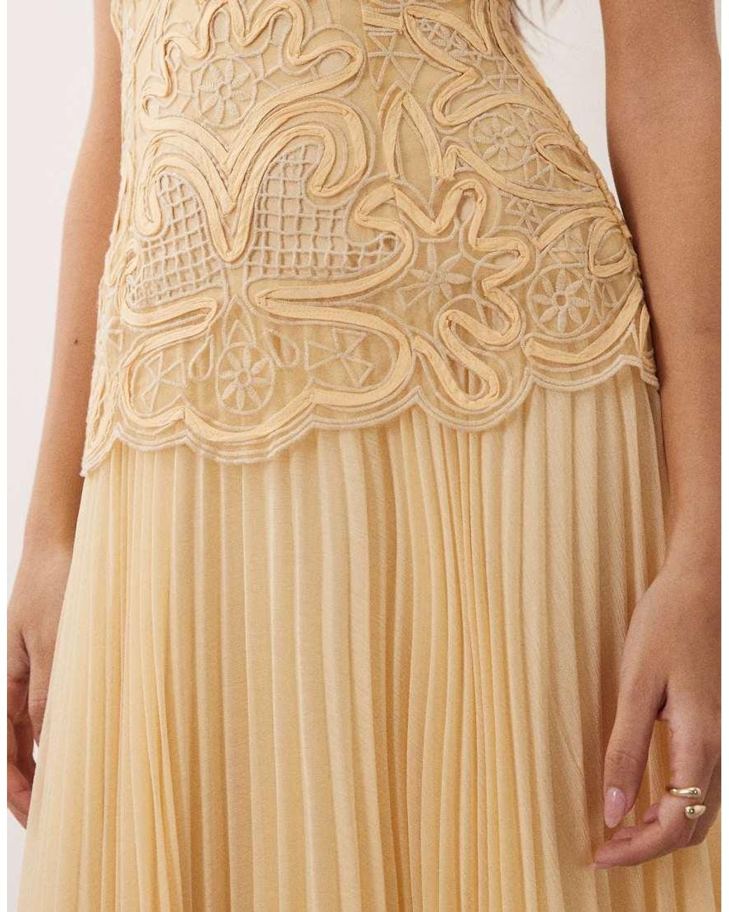 ARRANGE Natural Abstract Cutwork Bandeau Maxi Dress With Pleat Skirt
