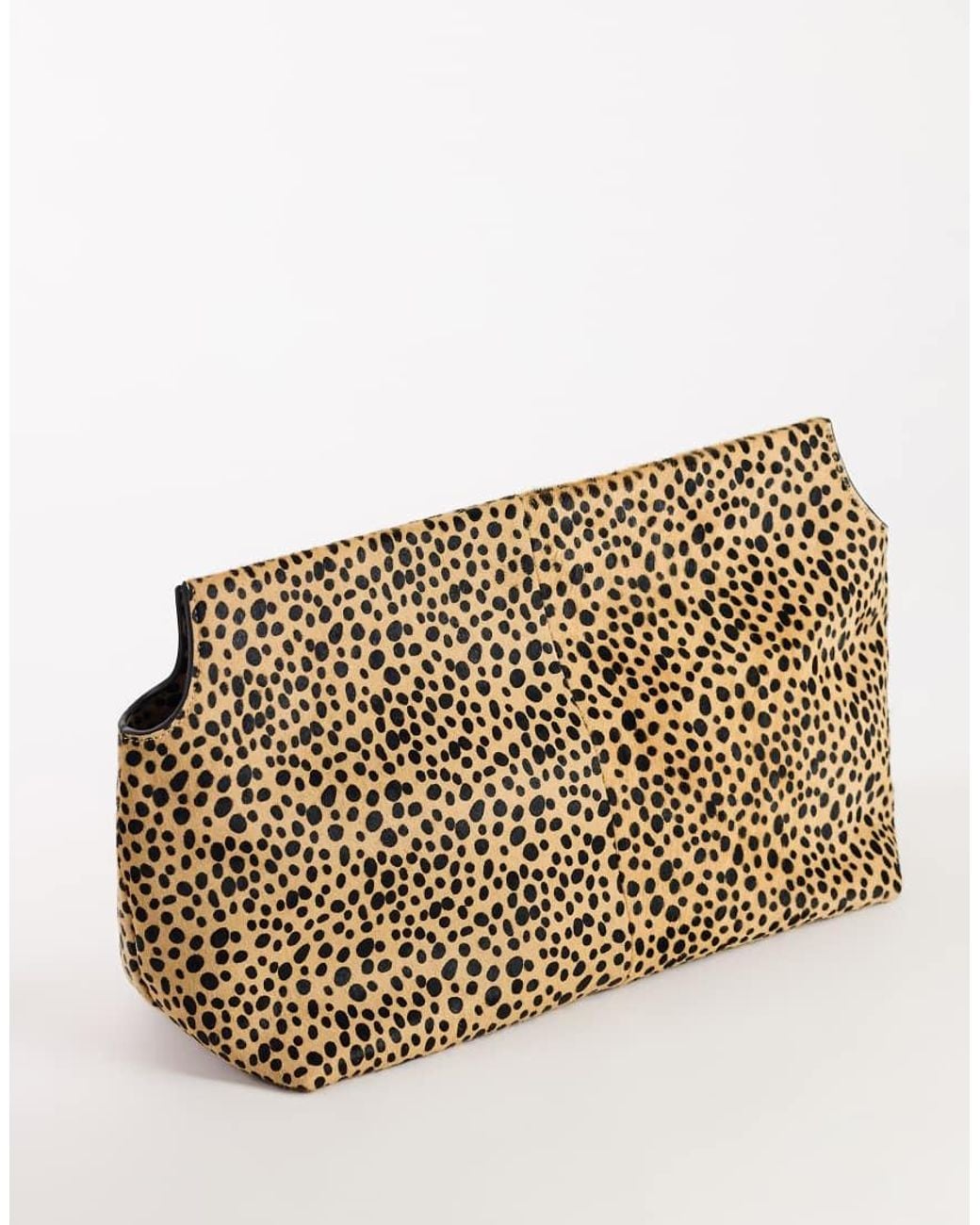 TOPSHOP Natural Cam Oversized Hair On Real Leather Clutch Bag