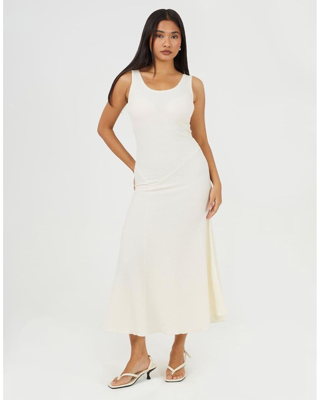 Brave Soul White Textured Jersey Lace Strappy Fit And Flare Maxi Dress