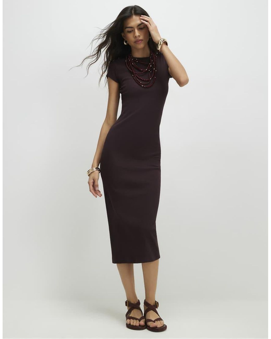 River Island Black Cotton Blend Cap Sleeve Midi Dress