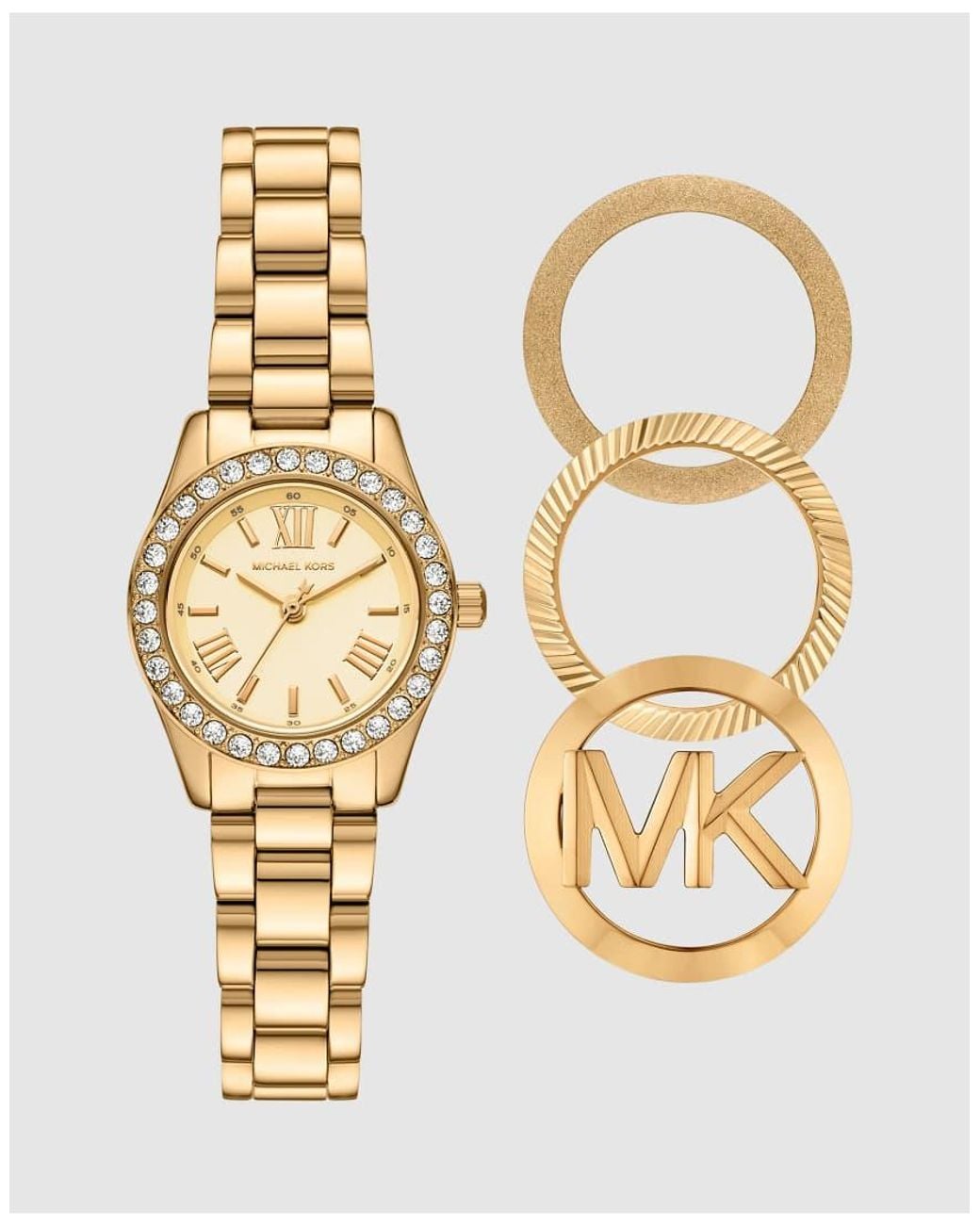Michael Kors Metallic Lexington Three-Hand-Tone Stainless Steel Watch And Interchangeable Topring Set