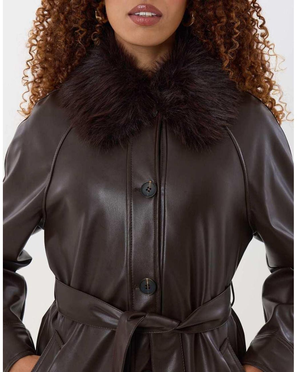 Threadbare Brown Faux Fur Collar Shacket