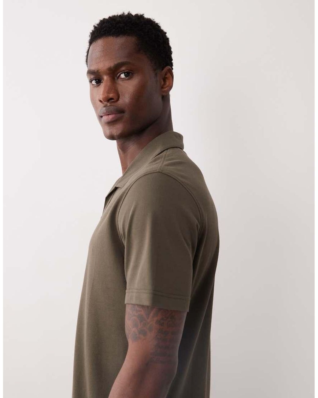 Mango Brown Short Sleeve Revere Collar Polo Top for men
