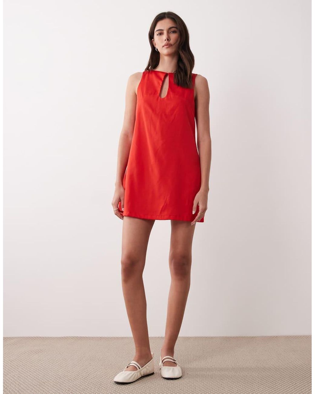 ASOS Red Slash Neck Keyhole Mini Sundress