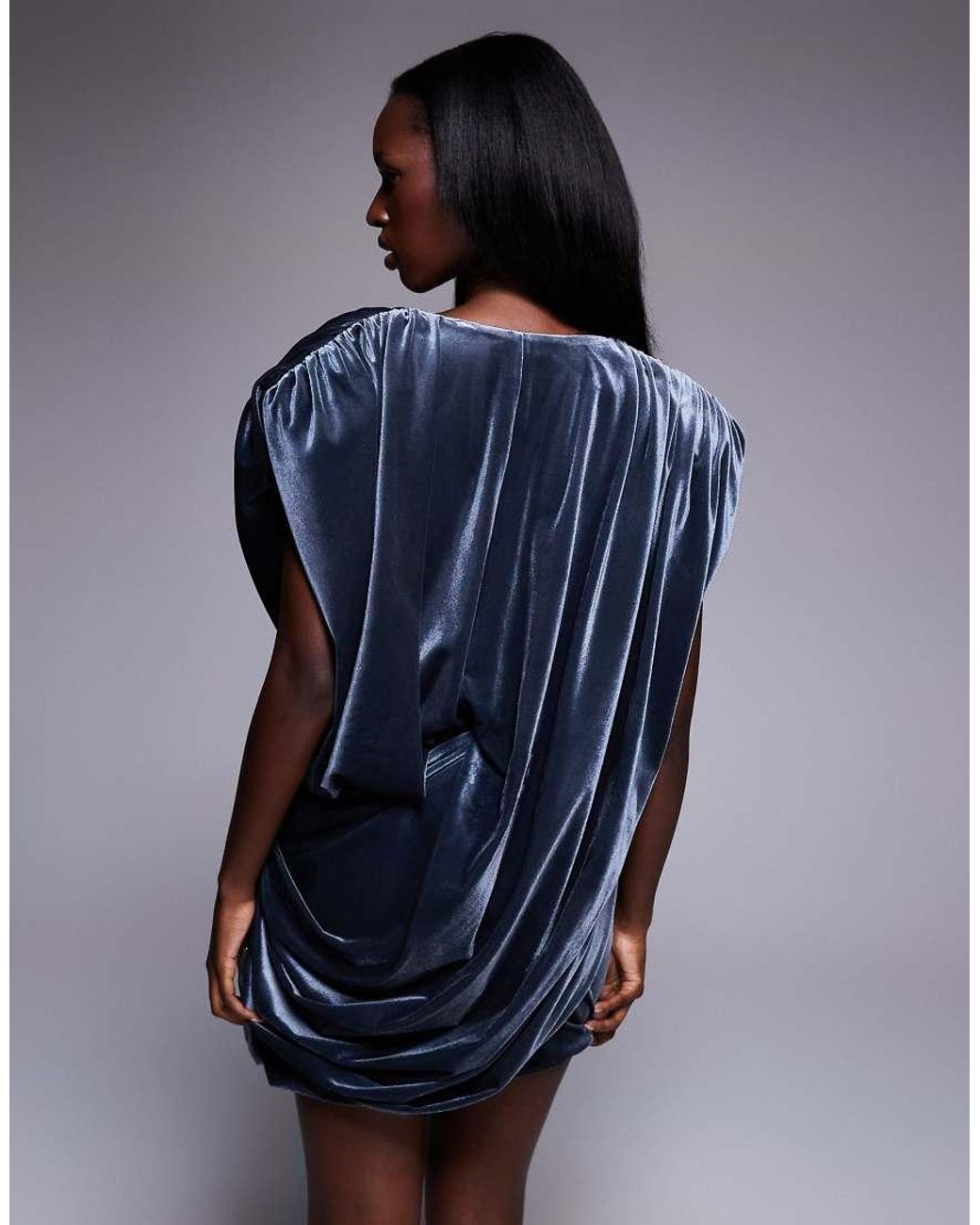 ASOS Blue Velvet Draped Mini Dress With
